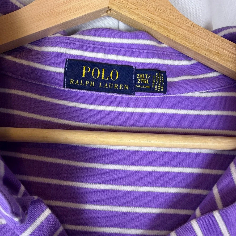 Polo Ralph Lauren Mens 2XLT Purple White Striped Short Sleeve Polo Shirt Tall